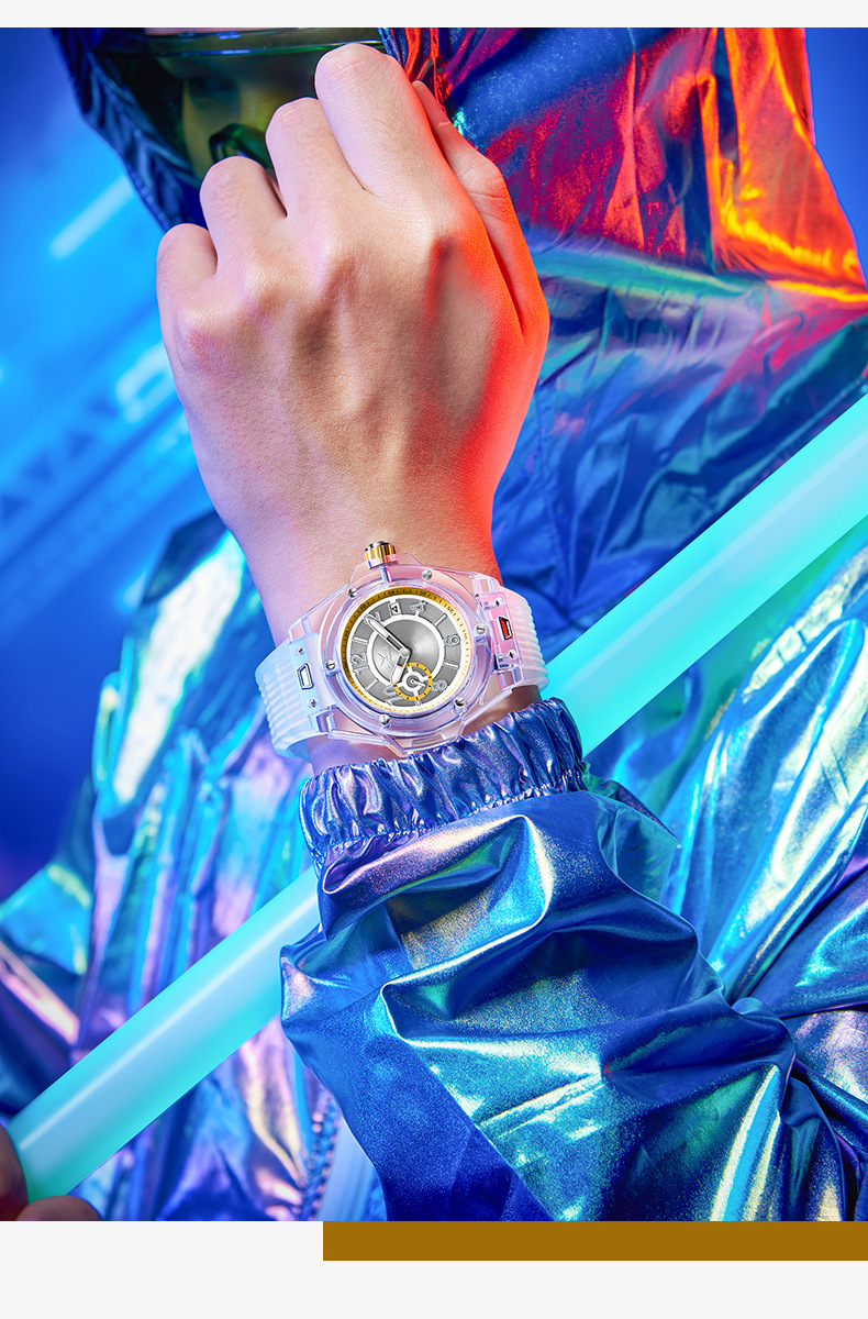 Orologio da donna da uomo impermeabile multifunzionale con custodia trasparente ONOLA/Orona rossa alla moda_voghion.com