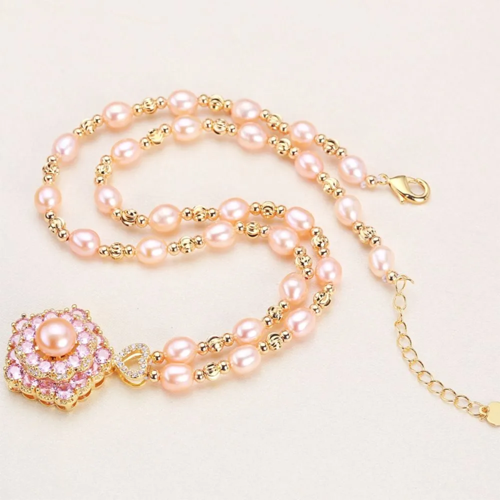 Parelketting met draaibare bloemhanger voor dames_voghion.com