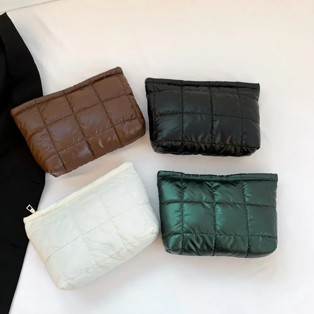 Sac fourre-tout matelassé en coton pour femme, grande capacité, organisateur de maquillage, couleur unie, sacs à main cosmétiques_voghion.com