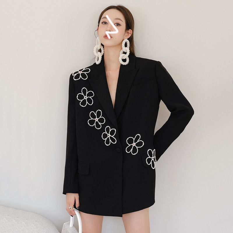 Giacca ampia con perline retrò da donna, modello autunnale, casual, versatile, con perle e diamanti_voghion.com