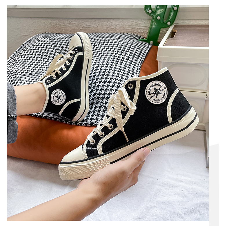 High top men's classic spring canvas student Korean vulcanized round toe casual board shoes, cloth shoes_voghion.com
