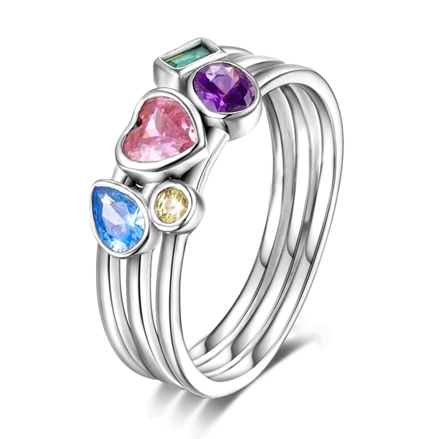 Ventes chaudes Vente chaude Nouvelle bague en argent sterling pour femme en forme d'étoile et de lune en zircon coloré Exquis bijoux de fiançailles de mariage cadeau d'anniversaire_voghion.com