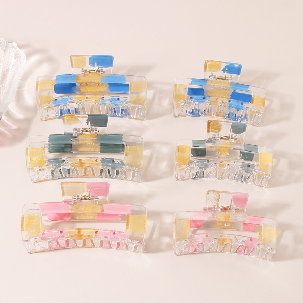 Guanyang European and American gold foil brushed paint clip creative niche transparent shark clip female temperament back of the head bun hair clip_voghion.com