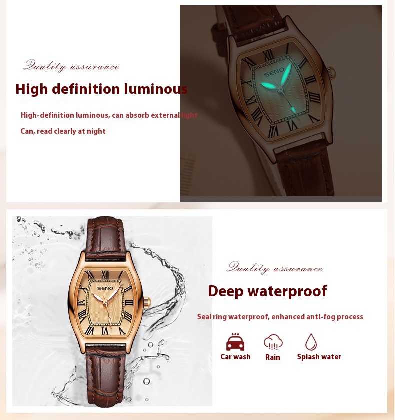 Merkelegering i kunstskinn OEMODM damebelte vanntett liten vinfat kvartsklokke_voghion.com