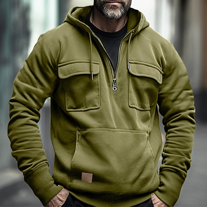 Frühling und Herbst Herren einfarbig Arbeitskleidung lässig Multi Pocket Kapuzenpullover Jugend Pullover_voghion.com