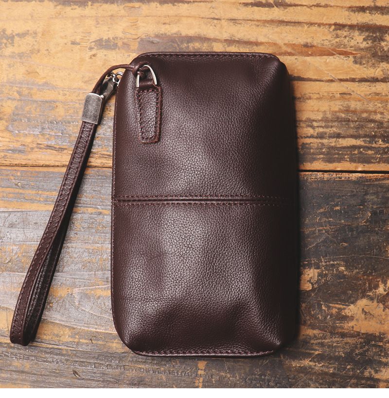 Herrenhandtasche echtem Leder, weicher Lederreißverschluss, lange Brieftasche, lässige Telefontasche aus Rindsleder der_voghion.com