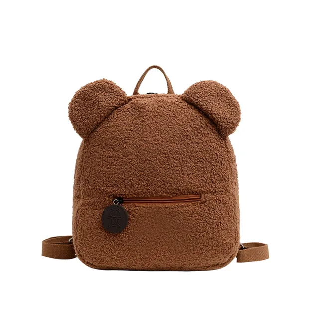 Casual Fleece Bear Shaped Shoulder Cute Women Backpack Children School Bag Travel Rucksack Solid Color Handbag_voghion.com