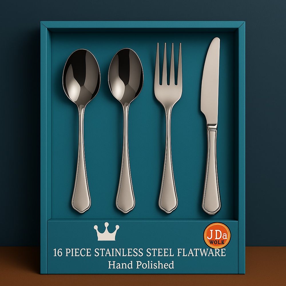 16-Piece Luxury Premium Silverware Dinnerware Tableware Set For Home - Stainless Steel Flatware Service For 4 With Forks, Knives, Spoons, And Teaspo_voghion.com