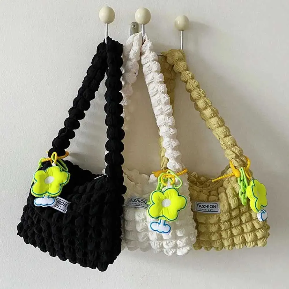 Borsa a tracolla trapuntata a tinta unita con bolle plissettate a forma di nuvola, per donne e ragazze, elegante, moda, casual, shopping_voghion.com