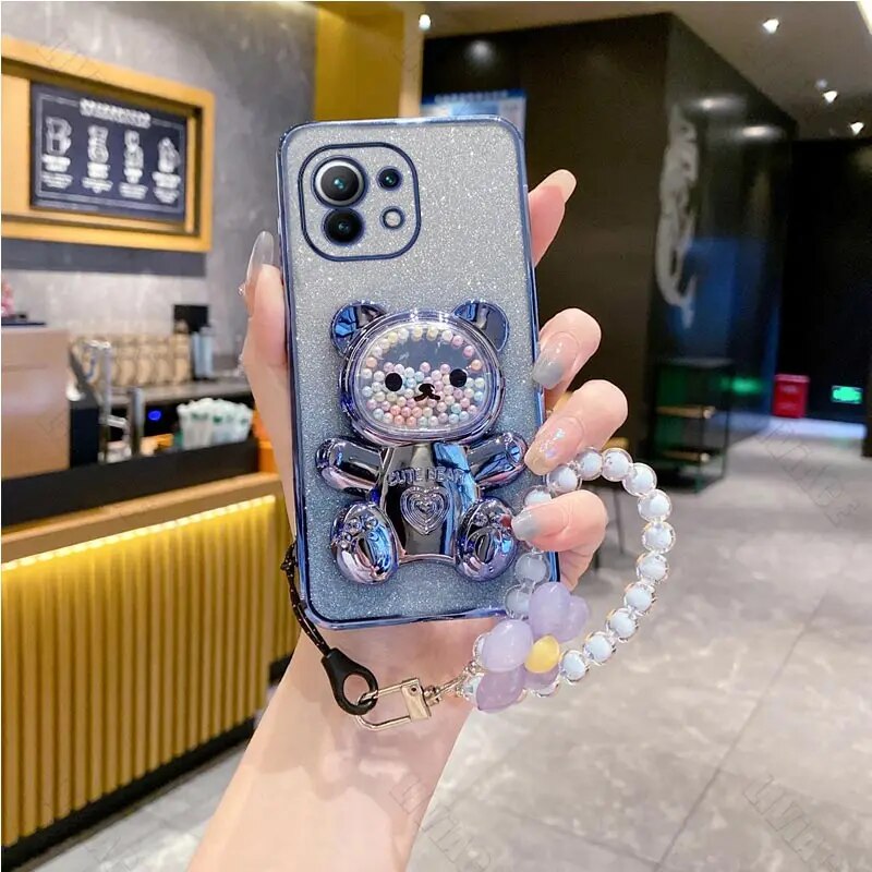 Coque Xiaomi Avec Support Téléphone Et Motif Ours Et Fleurs_voghion.com