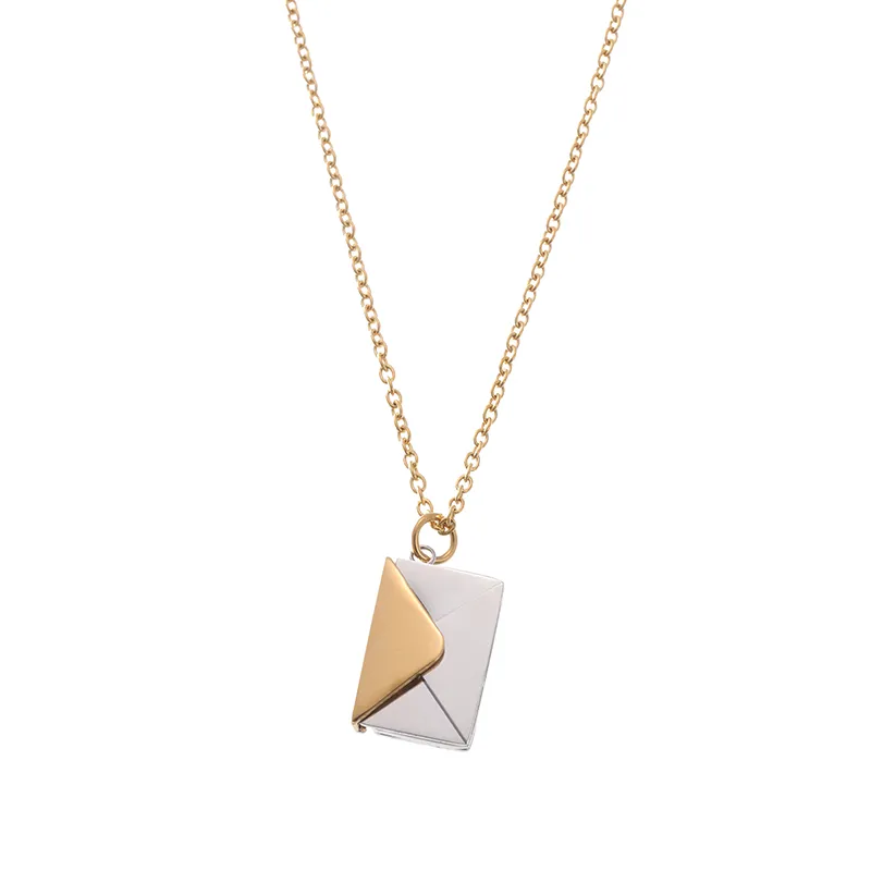 Collier avec pendentif en forme d'enveloppe et de chaîne avec message secret caché Love You en or rose et argent_voghion.com