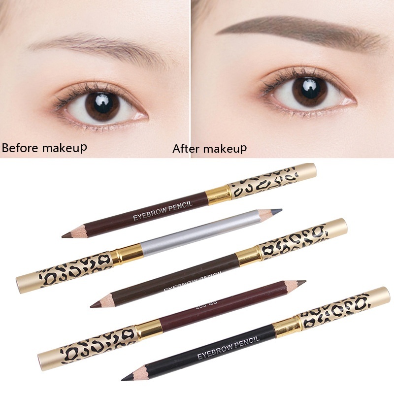 Schéinheets Leopardendruck Bleistift mat Wenkbrauepinsel Kënschtler waasserdicht a net ausschmierend Make-up Ufänger Kosmetik_voghion.com