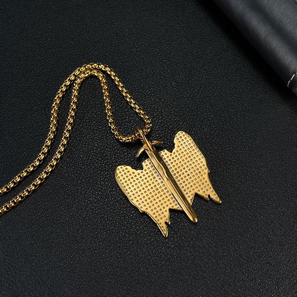 Collana con ciondolo scudo spada angelo ali vento personalità acciaio inossidabile uomo_voghion.com
