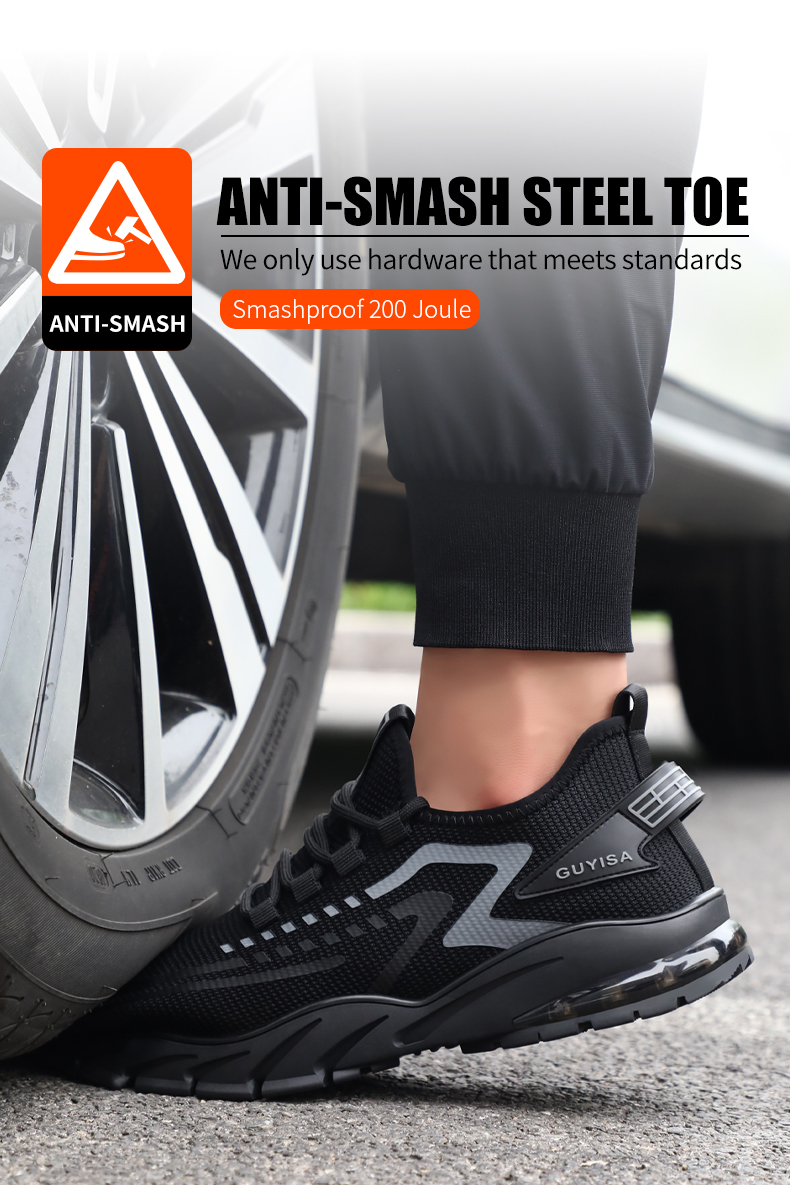 GUYISA Safety Shoes Kasut Kerja Lelaki  Steel Toe Work Shoes Anti-smash CN39-46 1101BK_voghion.com