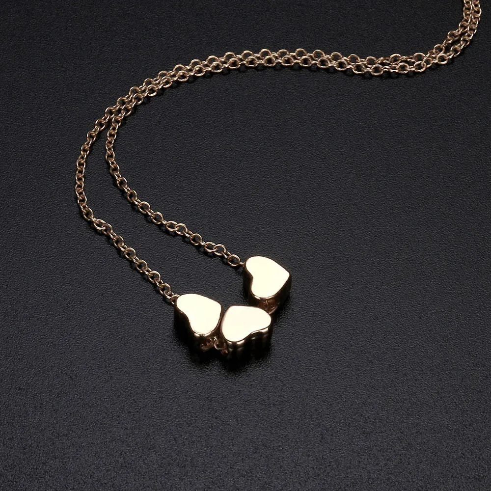 Kæder Skønhed Charm Kvinder Rustfrit Stål Tre Hjerte Vedhæng Kæde Halskæde Halskæder Til Smykker I Ét Stykke_voghion.com