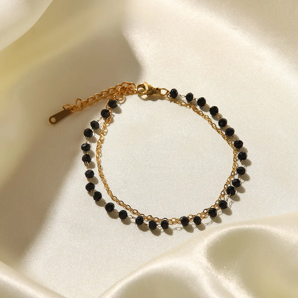 Catene Bohemia Mini Piccola Collana a strati con perline nere per donna Acciaio inossidabile Catena sottile Collare Choker Chic_voghion.com