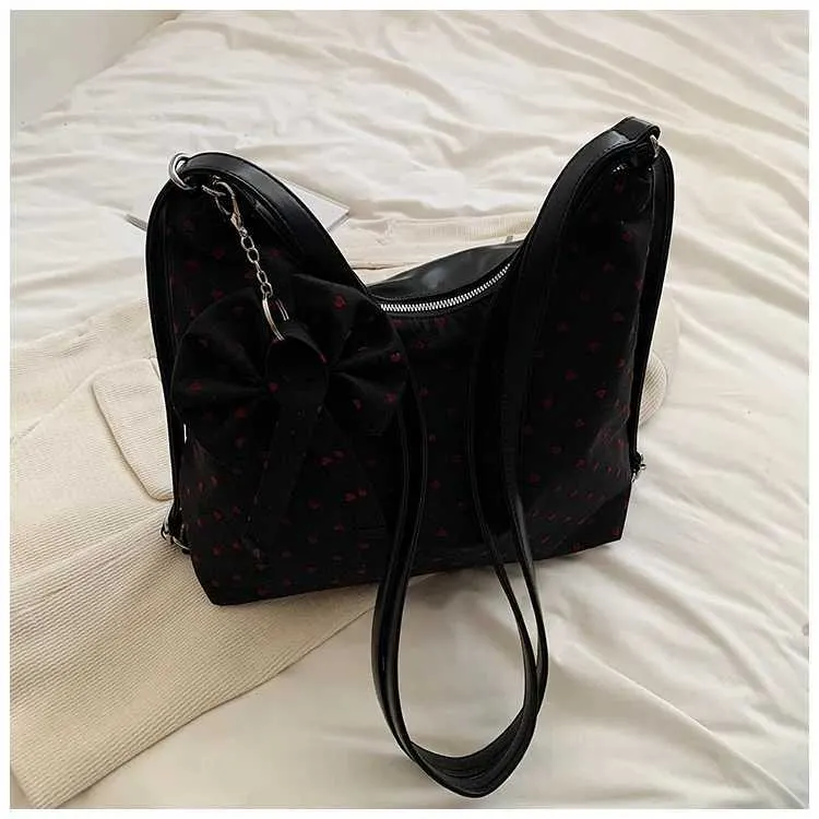 Vintage Women Canvas Backpacks Hearts Print Casual Crossbody Large Capacity Tote Packs Versatile Female Shoulder Bag_voghion.com