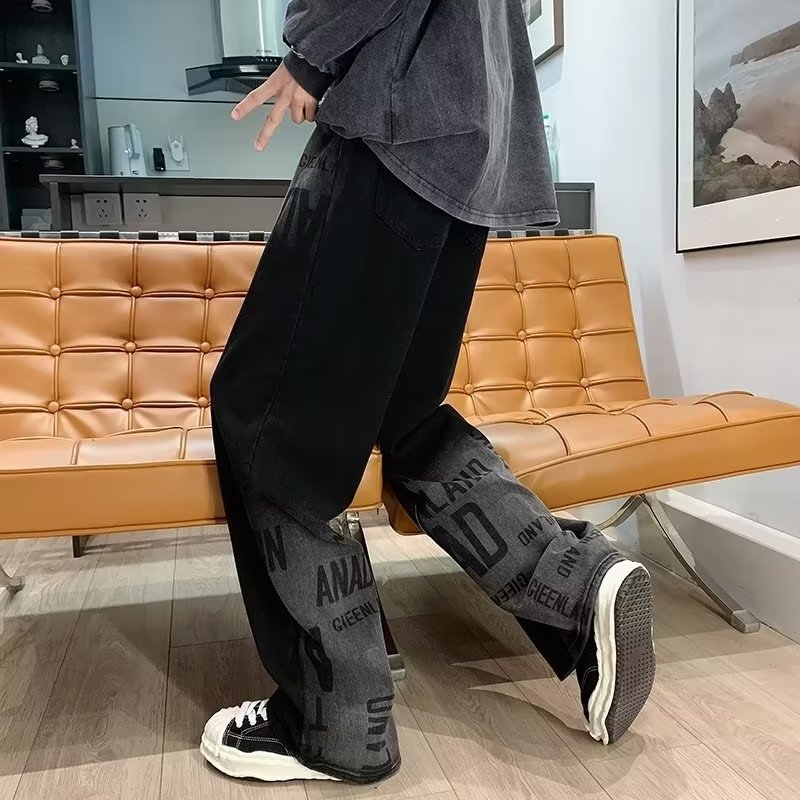 Bitte beachten Sie die Größentabelle!   Please refer to the size chart in the picture Gradient denim summer thin loose straight wide leg men's _voghion.com