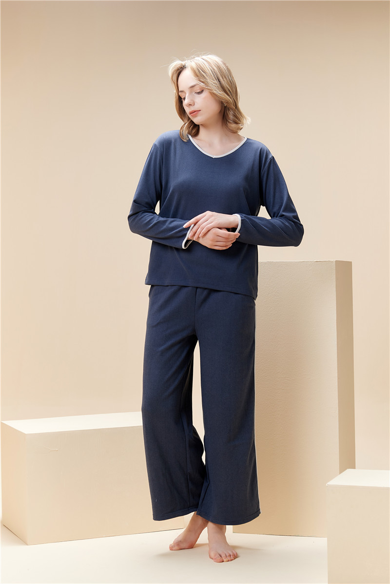 Fløjl pyjamas sæt til kvinder v-hals pullover hjemmetøj sæt_voghion.com