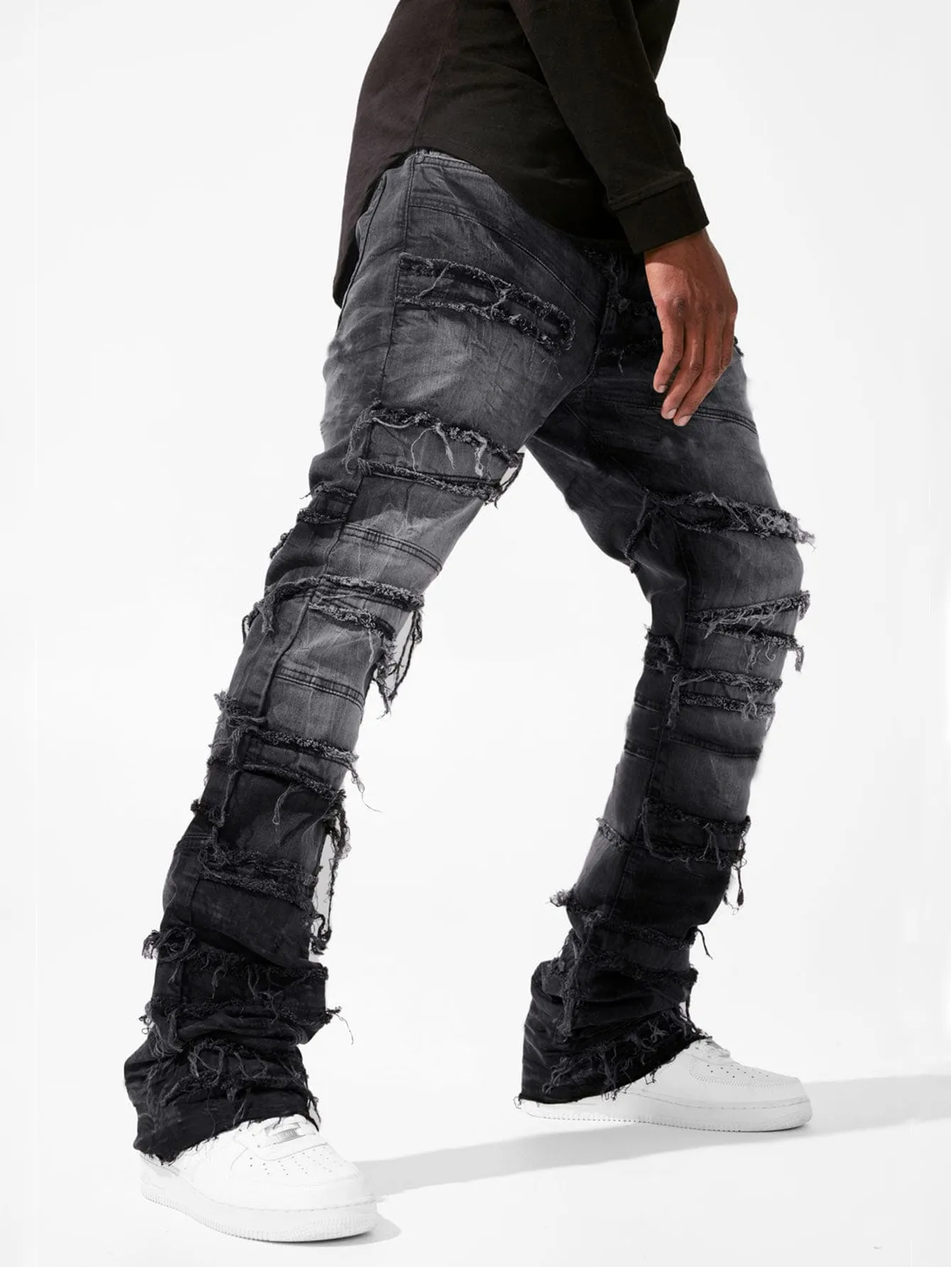 Jeans gescheurde slim patch denim voor heren skinny gestapelde broeken broek streetwear jongen_voghion.com