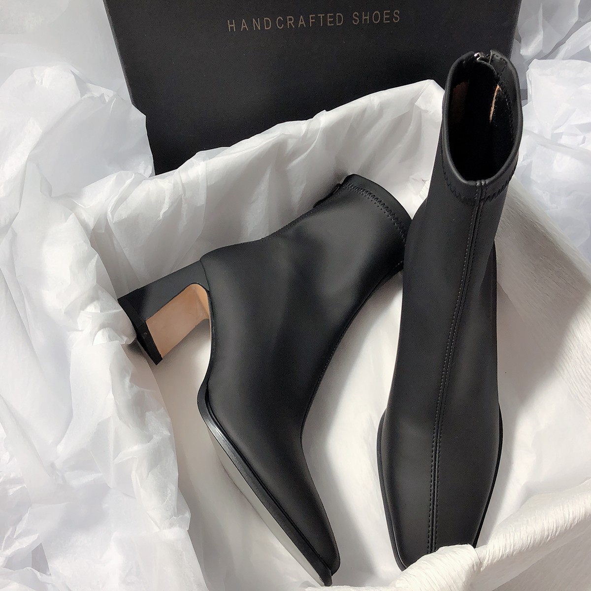Chaussures pour femmes, bottes à bout carré, talon épais, fermeture éclair, mode, nouveau style, bottes courtes, tempérament de mode