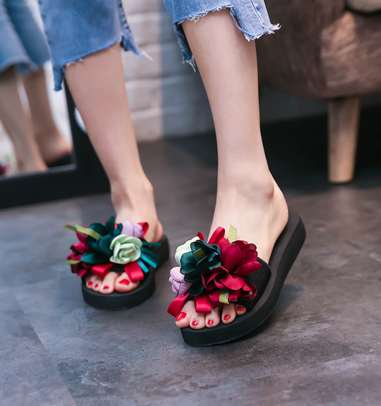 Handgemachte 2024 Sommer Neue Damen Modische Große Blume Anti Rutsch High Heel Hausschuhe_voghion.com