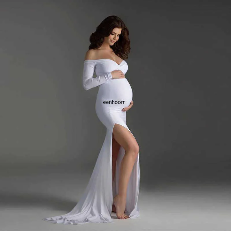 Eleganta sexiga gravidklänningar Fotografering Klänning för gravida kvinnor Långärmad axellös Graviditetsfotografering Kvinnors_voghion.com