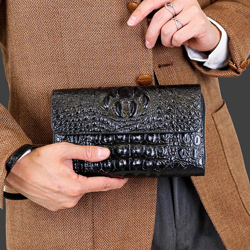 2024 neue Herren-Clutch Krokodilmuster, Clutch mit Doppelreißverschluss, Handtasche, doppellagige Handytasche,_voghion.com