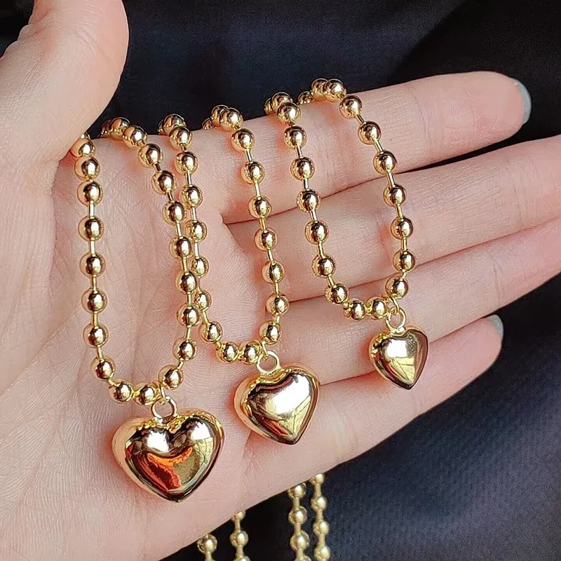 10 pezzi alla moda gioielli placcati cuore ciondolo girocollo oro palla rotonda perline collana catena donne uomini accessori 240710_voghion.com