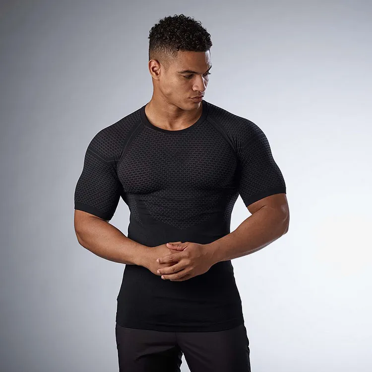 Tricou de vară pentru bărbați, sport, uscare rapidă, tricou de compresie, tricou skinny cu mânecă scurtă, topuri, sport, alergare, Fiess_voghion.com