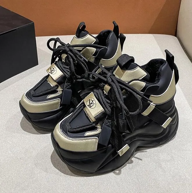 Casual schoenen voor dames, warme, dikke sneakers met 10 cm hak, herfst/winter, dikke zool, gevulkaniseerd, hoog platform, leer voor dames_voghion.com