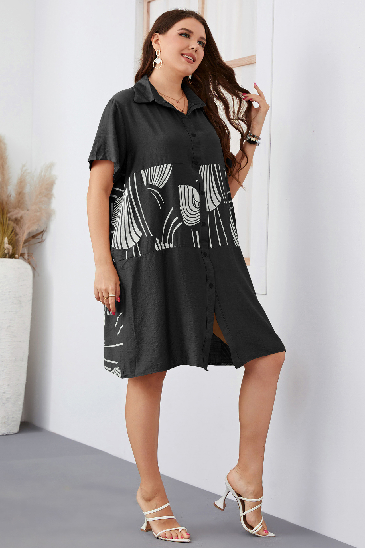 Women's large size loose long short-sleeved women's shirt_voghion.com