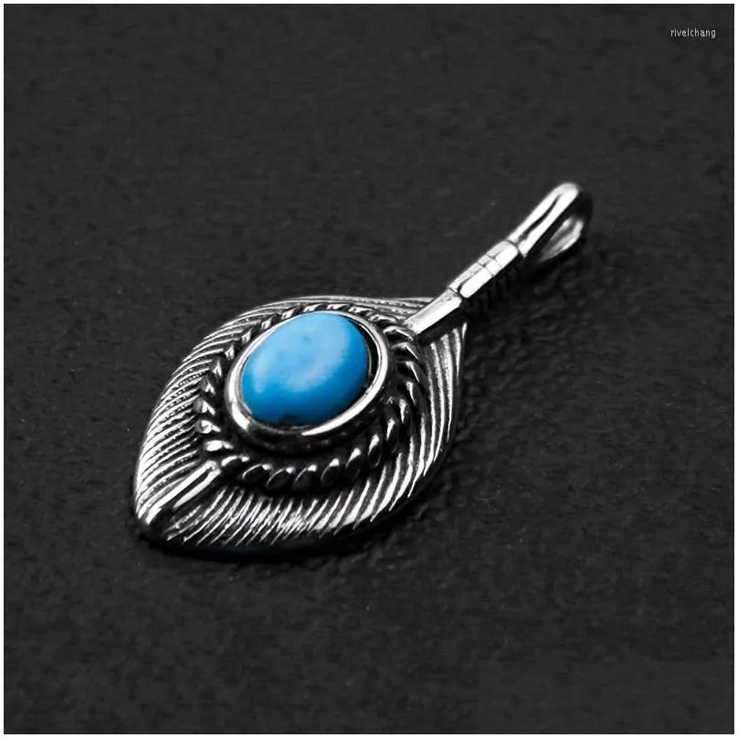 Pendant Necklaces Stainless Steel Eagle Feather Tribe Leaf Necklace Blue Stone Punk Woman Bohemian Diy Jewelry Making_voghion.com