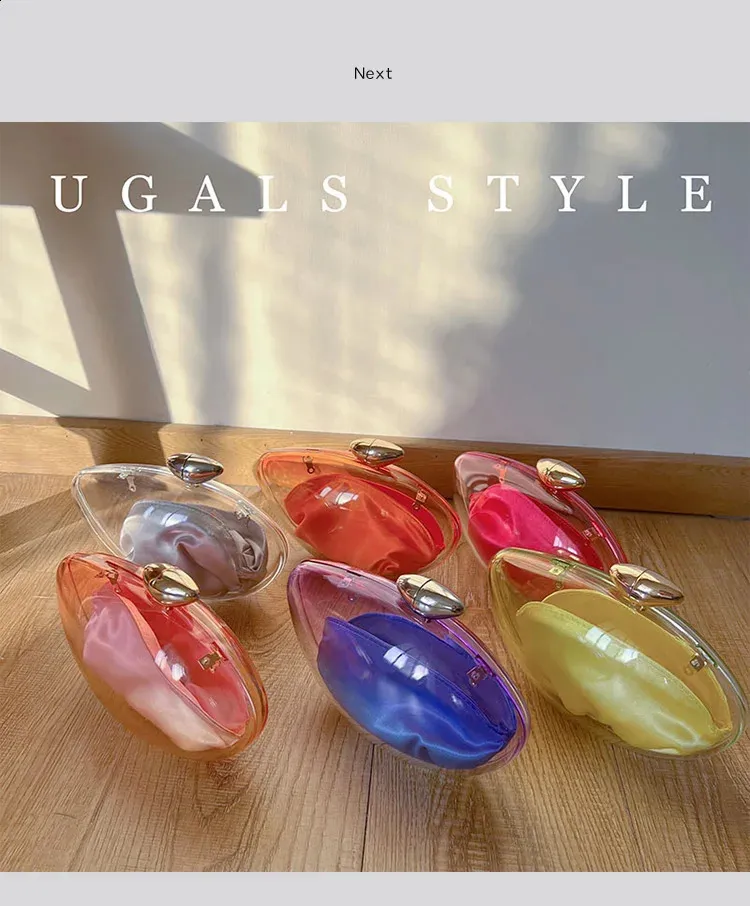 Borsa a mano a forma di conchiglia in acrilico, oro, argento, blu, da sera, da donna, carina, in metallo lucido, all'ingrosso 240907_voghion.com