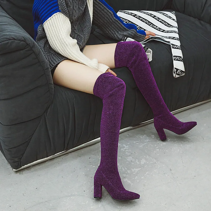 Bg luipaard Sokken Dames Overknee Laarzen Plus Size Hoge Hakken Schoenen Dames Herfst Winter Warm Lang_voghion.com