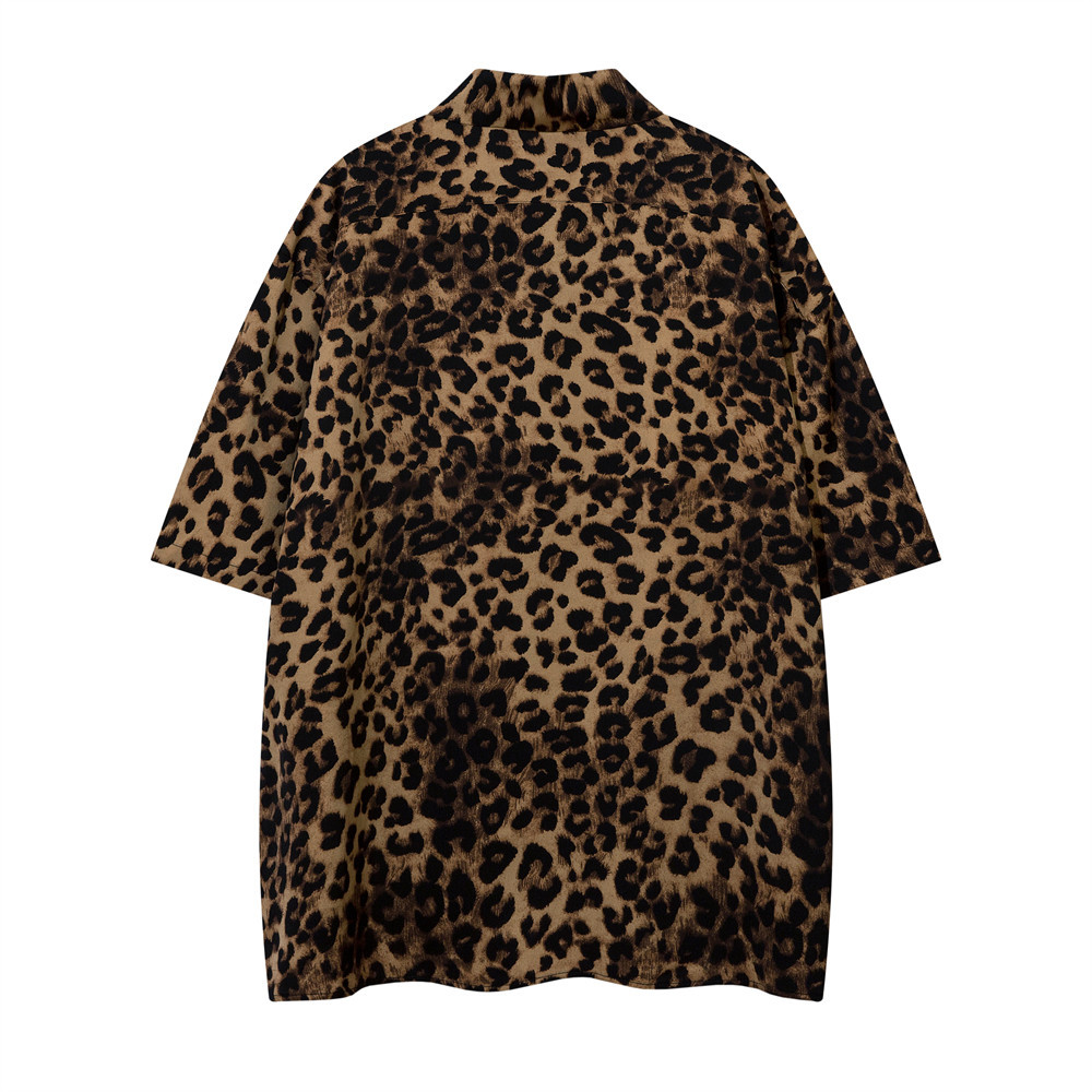 Camicia a maniche corte con stampa leopardata da uomo, stile casual estivo americano da strada, design accattivante, tendenza della camicia cardigan con bottoni larghi_voghion.com