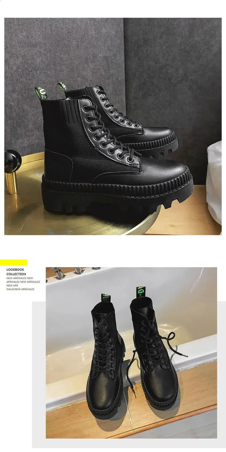 Bottes montantes à semelle épaisse de 6 cm, chaussures tendance entièrement assorties, édition automne 250226_voghion.com