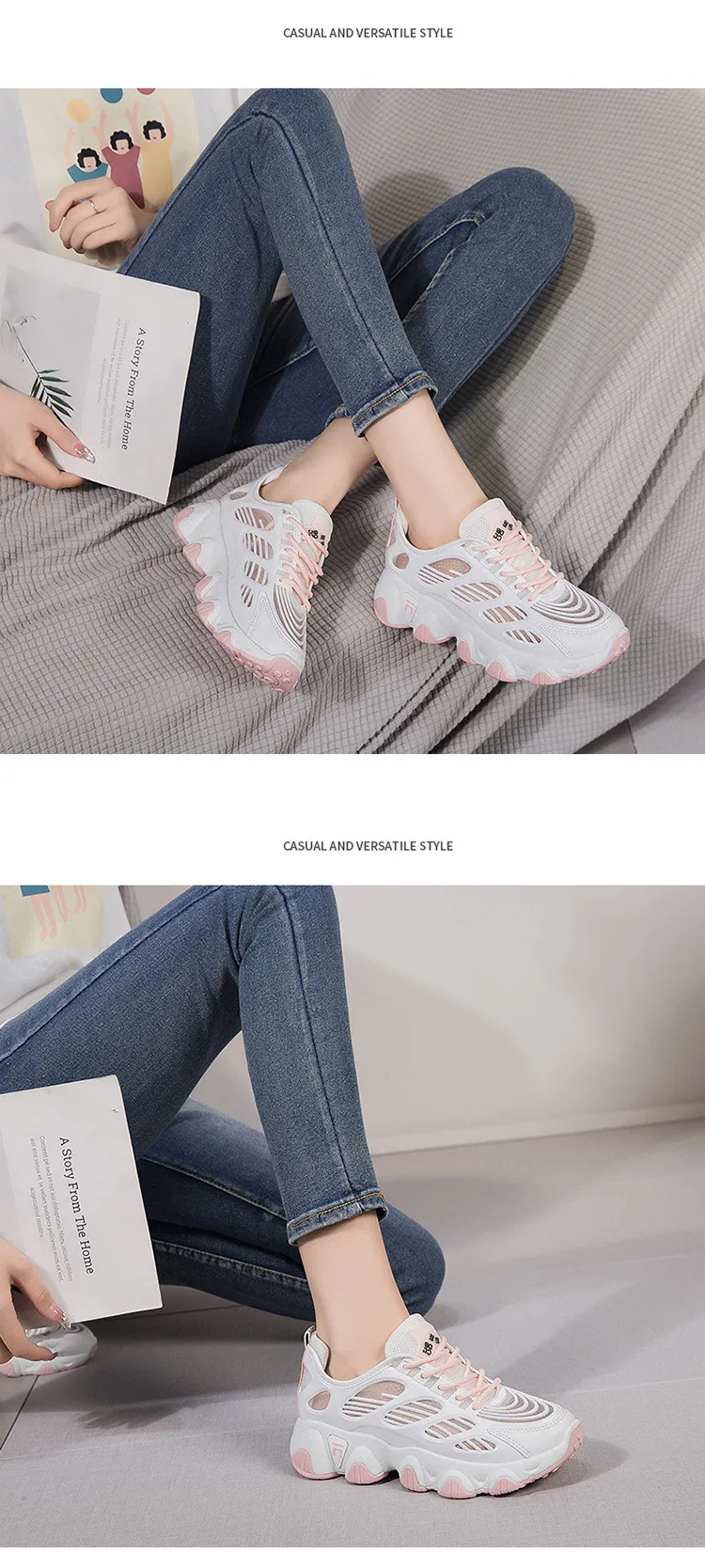 Thick Soled Mesh Sports For Women Breathable Thin Running Casual Dad Shs With Hollowed Out Design Fashionable Board_voghion.com