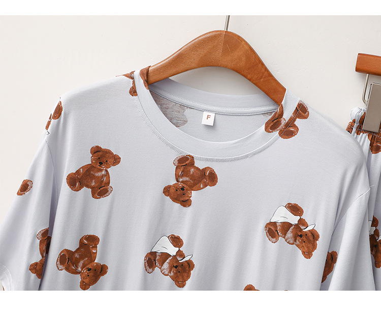 Vêtements pour femmes pyjama modal pour femmes en été mince ours de dessin animé confortable doux col rond pantalon à manches courtes vêtements de maison_voghion.com