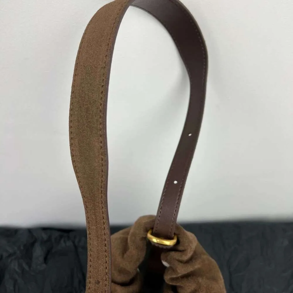 Borsa a tracolla da donna in pelle scamosciata opaca con 2 cinturini, in pelle di mucca scamosciata, stile coreano, con arricciature, color caffè kakhi_voghion.com