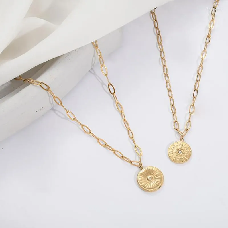 Collana con ciondolo a disco con moneta in acciaio inossidabile, delicata da donna, regalo di moda per lui con catena e catene_voghion.com