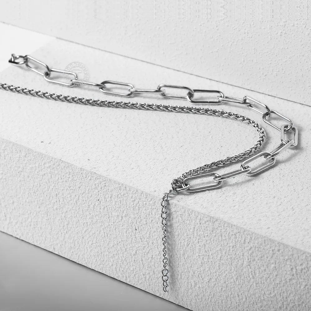 Pendant Necklaces Double Layer Women Necklace Stainless Steel Box Link Paperclip Chain Choker For Girls Sier Color_voghion.com