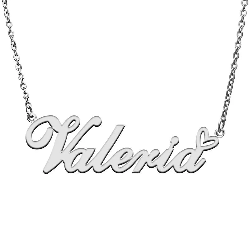 Pendant Necklaces Love Heart Valeria Name Necklace For Women Stainless Steel Gold & Sier Nameplate Femme Mother Child_voghion.com