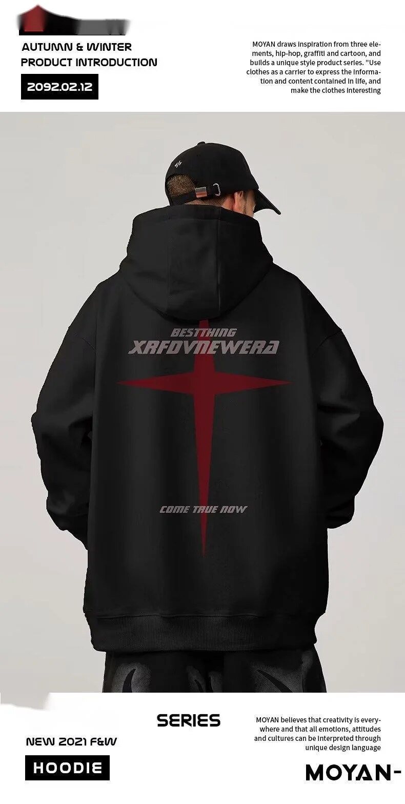 Bluza z kapturem w dużym rozmiarze China-Chic Hip Hop Couple Top Pluszowy luźny swobodny sweter z kapturem męski modny_voghion.com