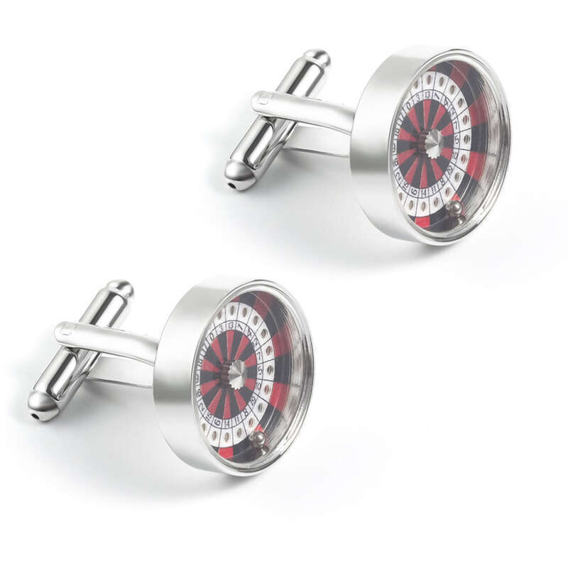 Gemelos franceses de metal con forma de rueda de la suerte y bola de acero redonda de moda para hombre_voghion.com