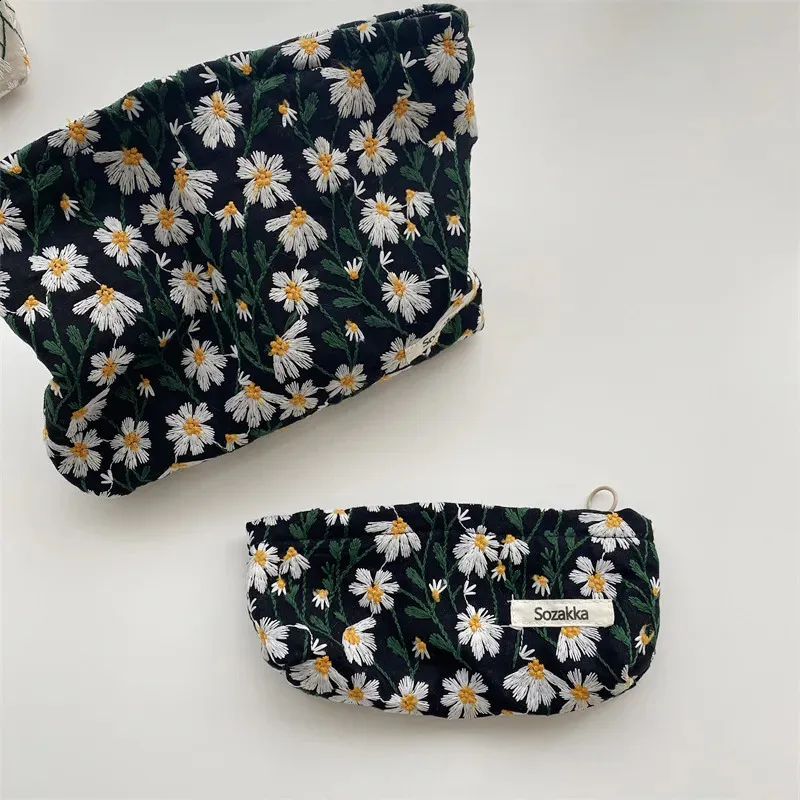 Trousse de toilette en toile imprimée rétro tendance, grande capacité, pour femmes, trousse de voyage pour cosmétiques, sacs de rangement pour maquillage 240815_voghion.com