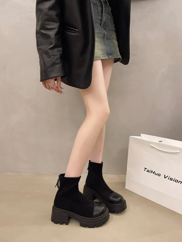 Bottes Martin à plateforme vintage pour femmes, automne 2024, style britannique, nouvelles bottes courtes fines et élastiques, Yangqi Fairy_voghion.com