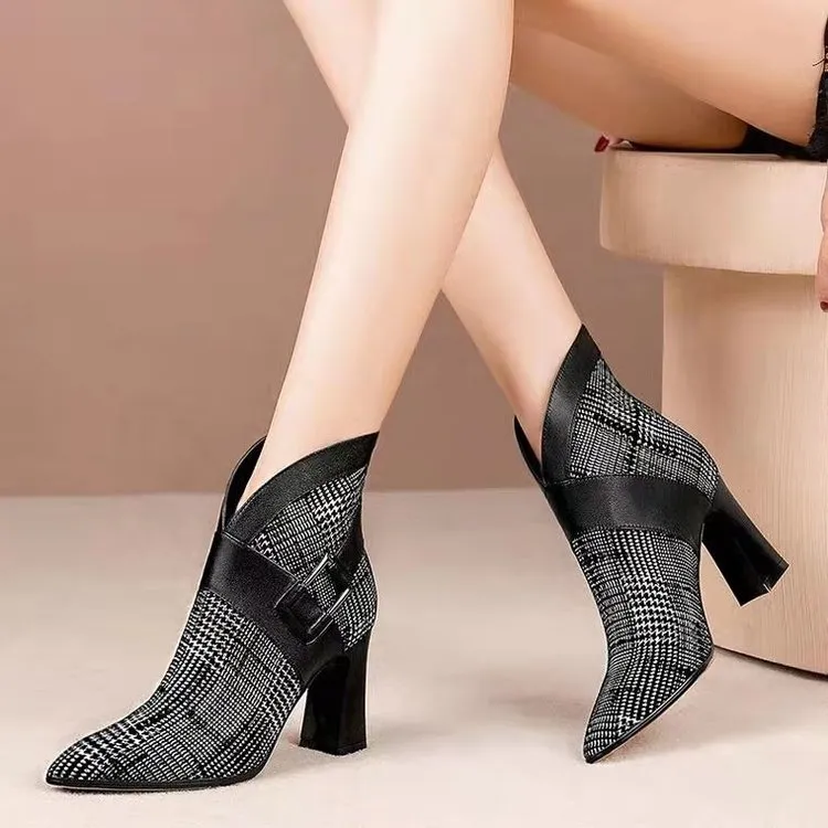Women's Ankle Boots High Heel With Back Zip British Style Formal_voghion.com