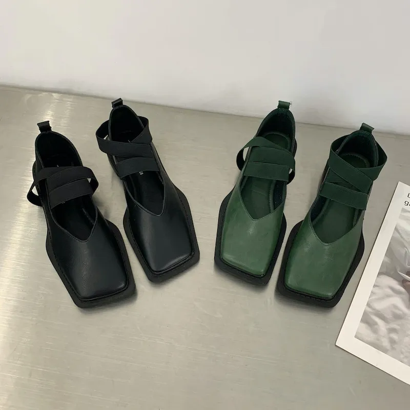 Mocassini singoli in pelle da donna, primavera 2022, nuovi, alla moda, con testa quadrata, fondo piatto, bocca bassa, scarpe basse_voghion.com