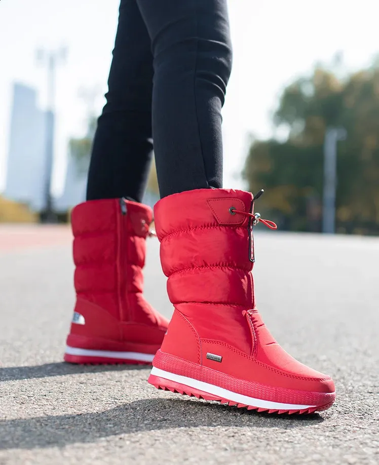 Woman Chunky Womens Shoes For Snow Boots Half High Moon Platform Mid Calf Round Toe Big Red Waterproof With Chic Point_voghion.com